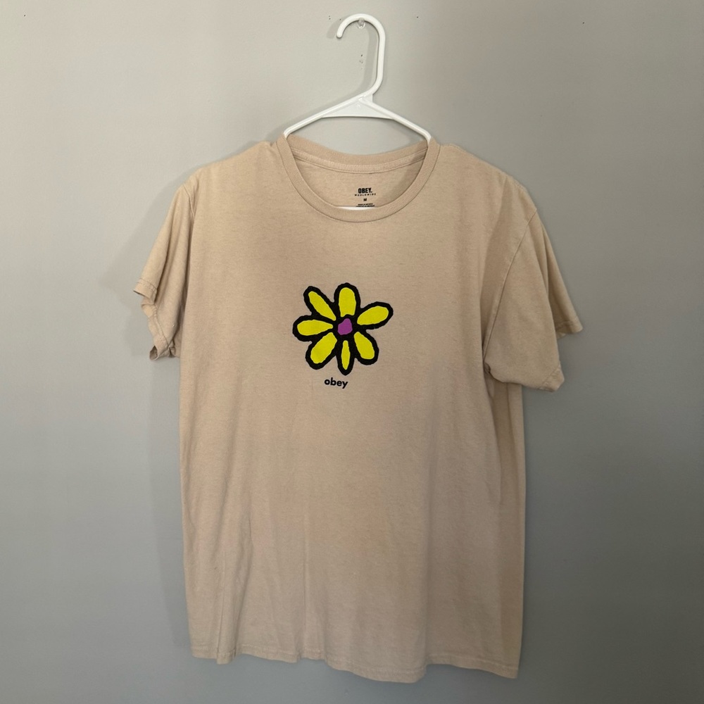 Obey Graphic Tee-Shirt. Mens Medium with Flower Design